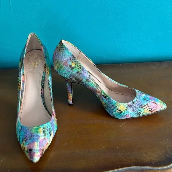 Vince Camuto Teal and Purple Snakeskin Pointed-Toe Pumps - Picture 1 of 1